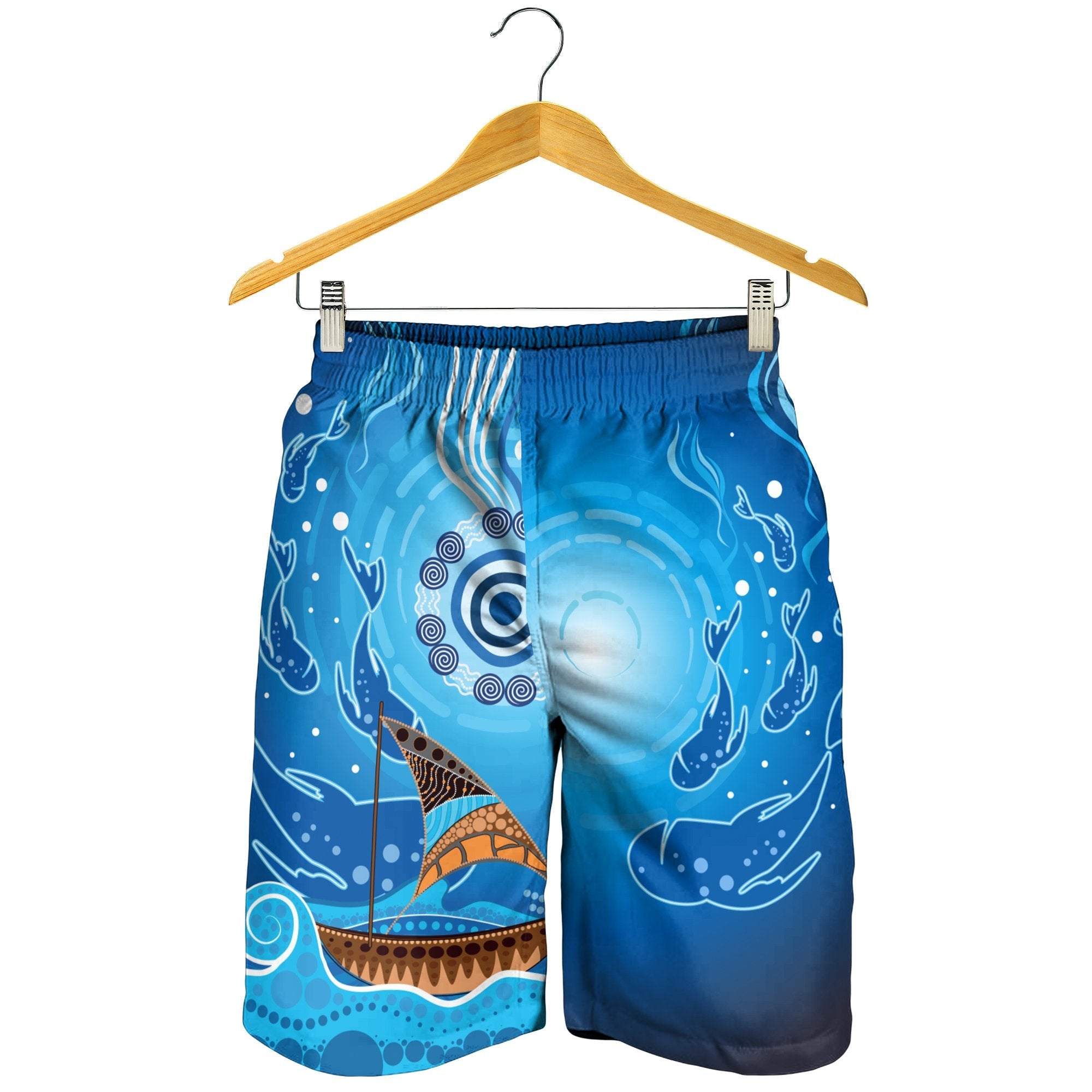 Men Short - Aboriginal View Sea With Fish And Boat - Vibe Hoodie Shop