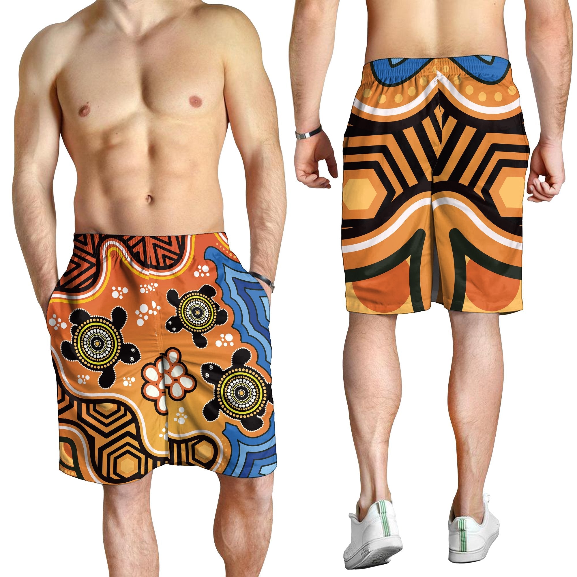 Aboriginal Men's Shorts - Indigenous Art Patterns Ver04 - Vibe Hoodie Shop