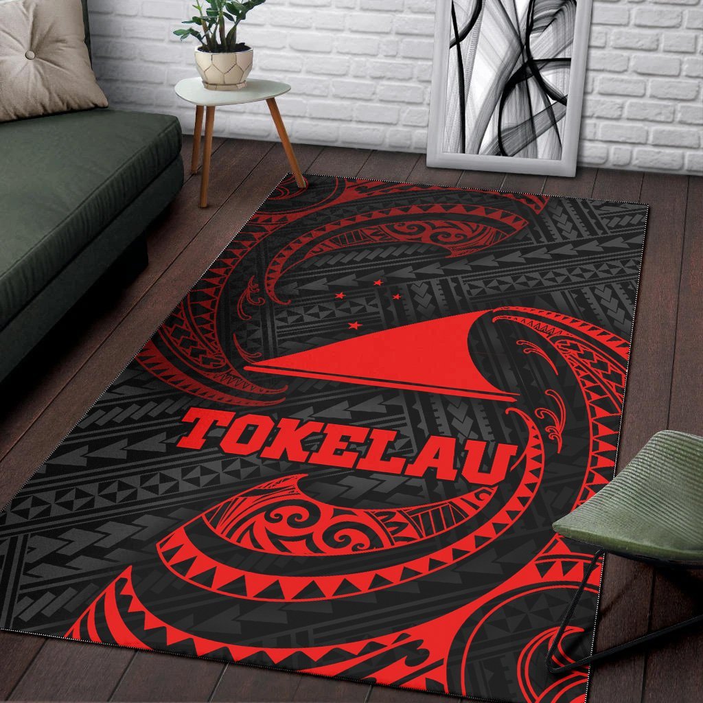 Tokelau Polynesian Area Rug - Red Tribal Wave - Vibe Hoodie Shop