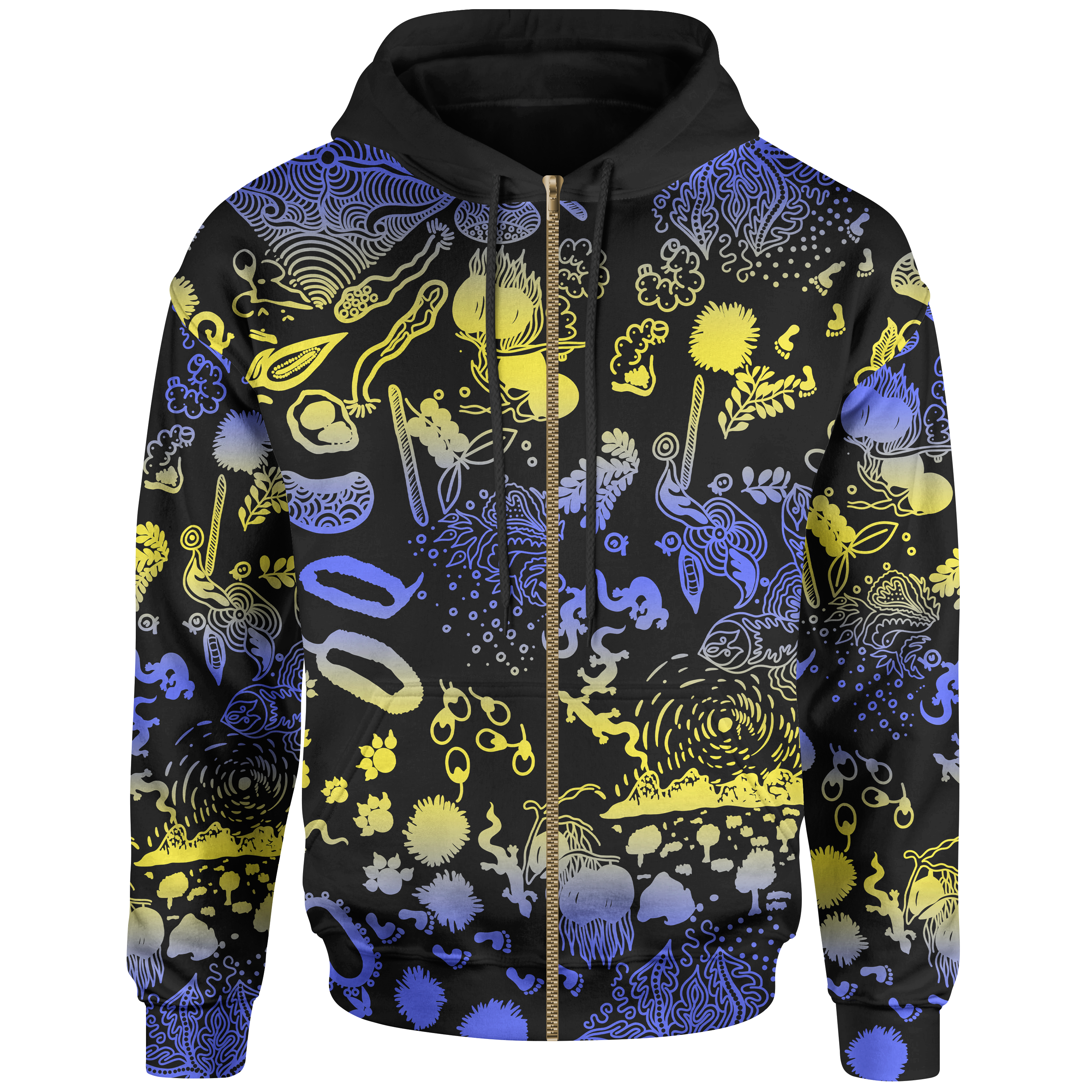 Aboriginal Zip Up Hoodie, Australian Golden Wattle All Over Print - Vibe Hoodie Shop