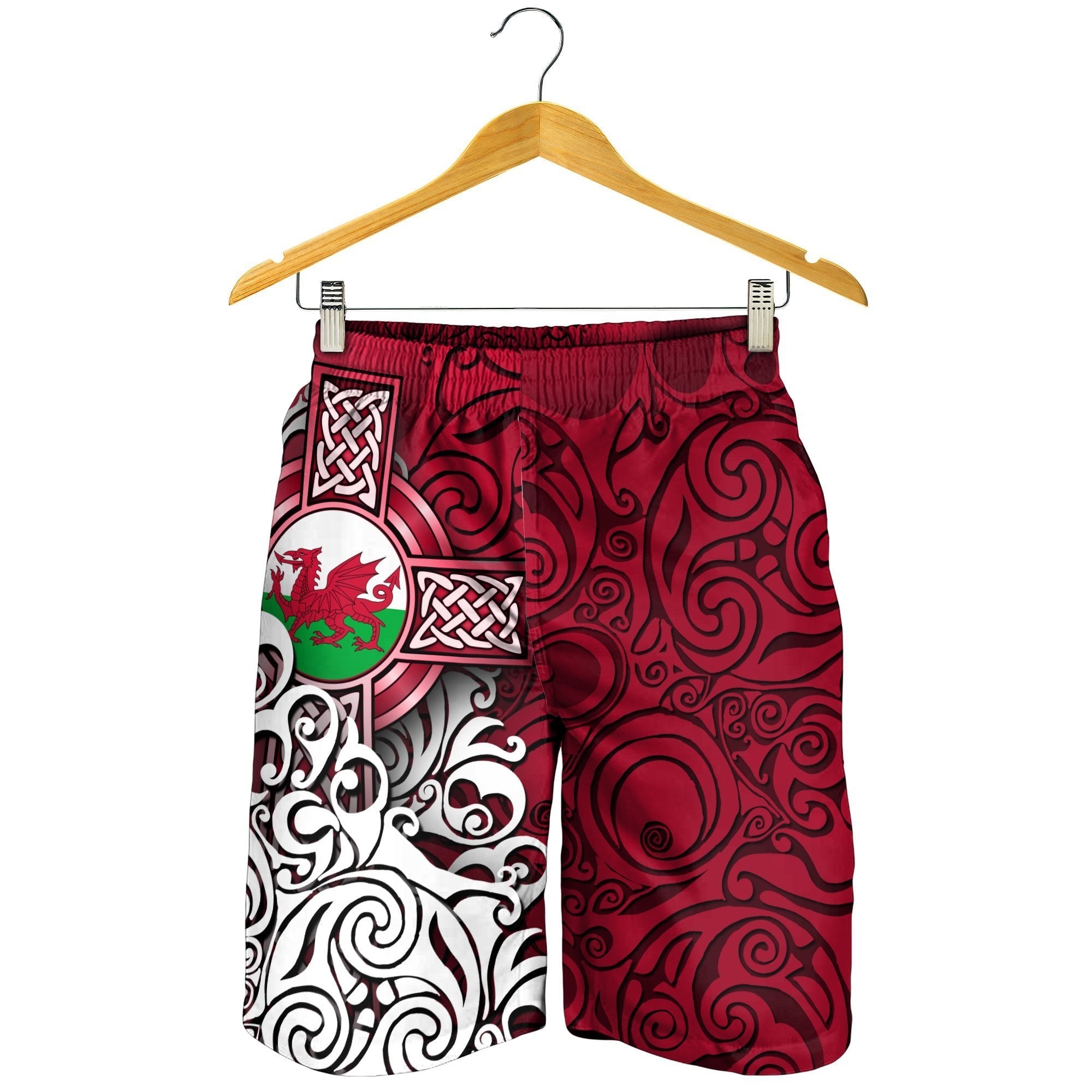 Wales Celtic Men's Shorts - Welsh Dragon Flag with Celtic Cross - Vibe Hoodie Shop