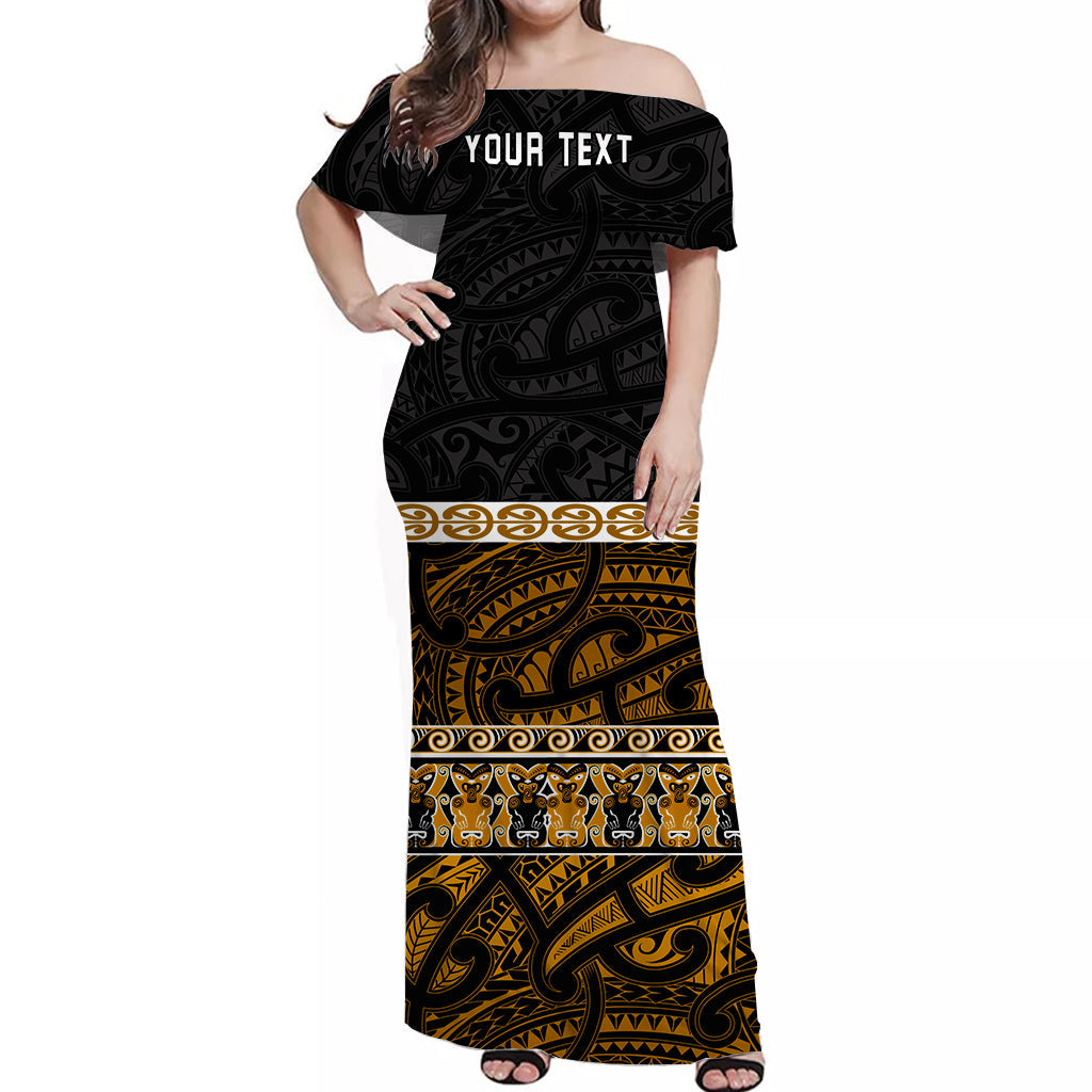 (Custom Personalised) New Zealand Off Shoulder Long Dress Maori Simple Gold - Vibe Hoodie Shop