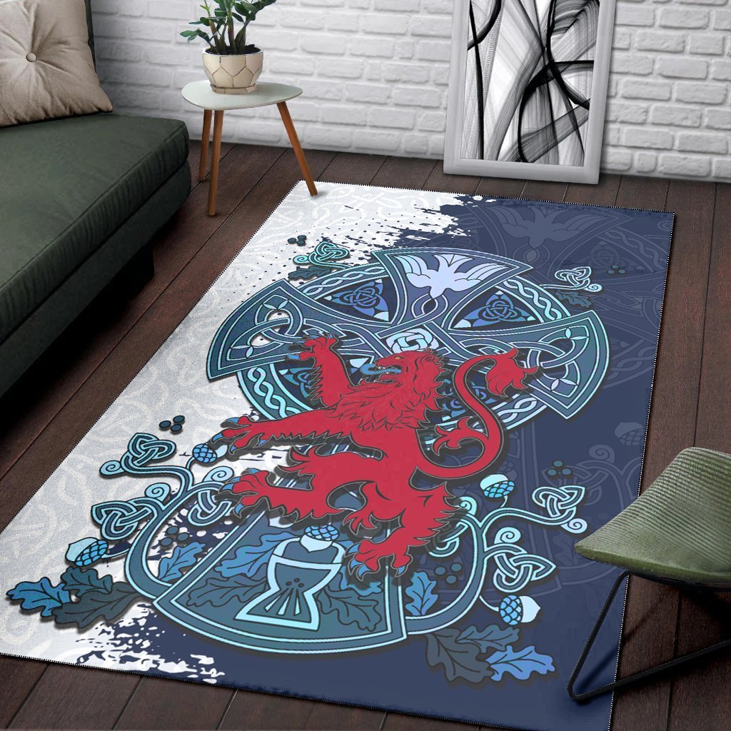 Scotland Celtic Area Rug - Lion Rampant With Celtic Cross - Vibe Hoodie Shop