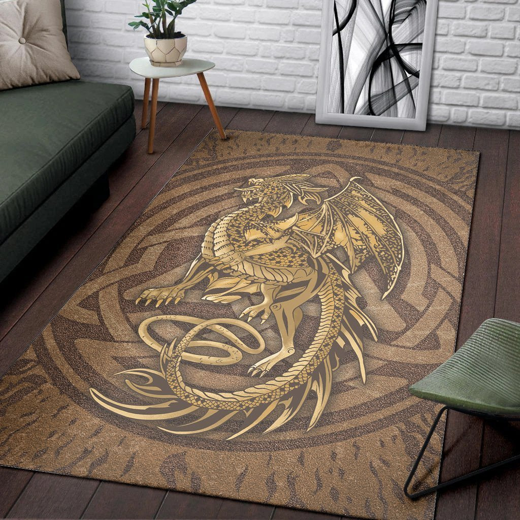 Celtic Vintage Dragon With Knot Area Rug - Vibe Hoodie Shop