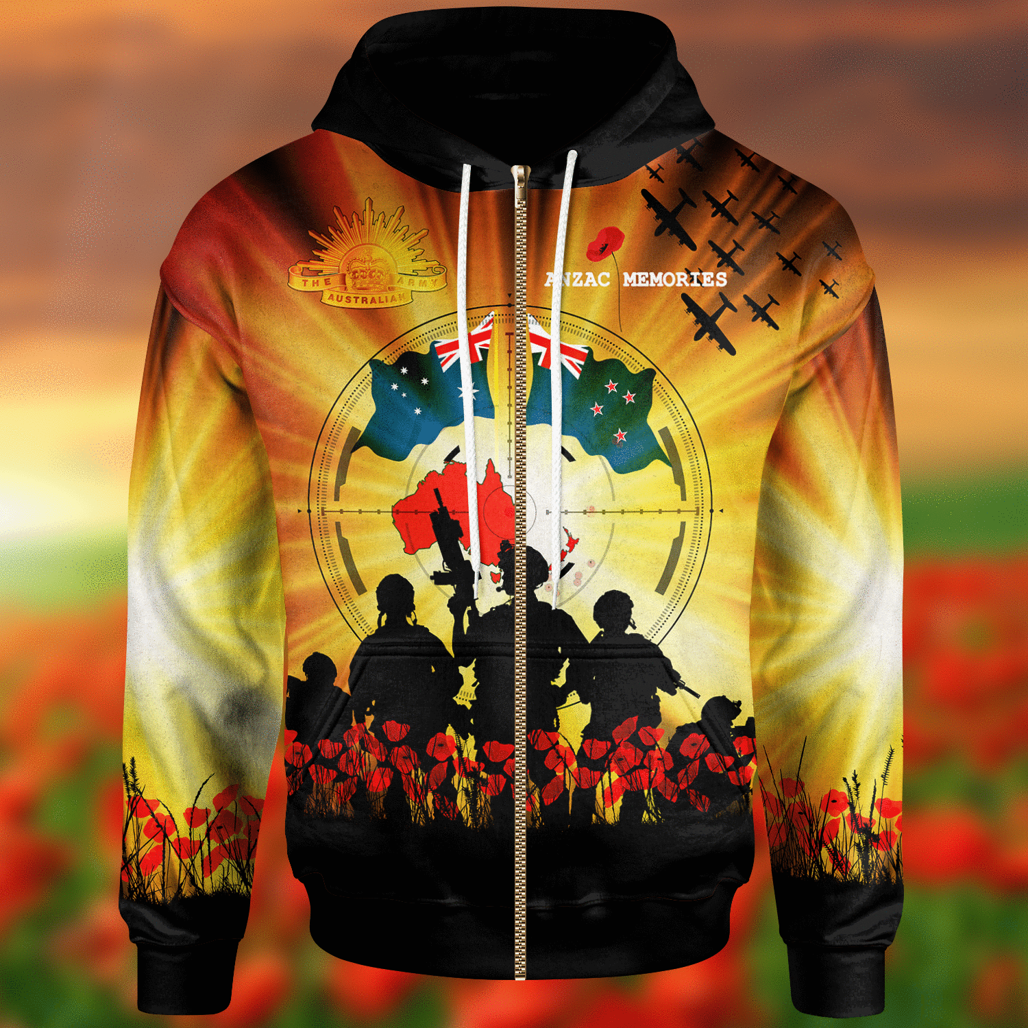 And New Zealand ANZAC Day Zip - Up Hoodie - ANZAC Memories - Vibe Hoodie Shop