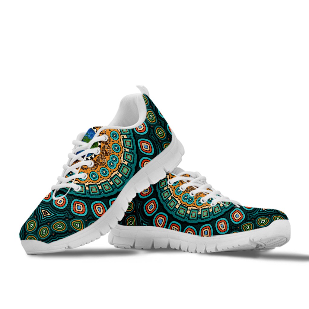 Sneakers - Aboriginal Green Dot Painting With Earth - Vibe Hoodie Shop