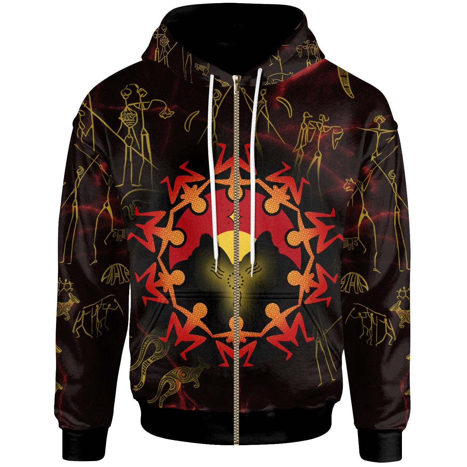 Aboriginal Zip - Up Hoodie - Australia Map and Indigenous Flag - Vibe Hoodie Shop