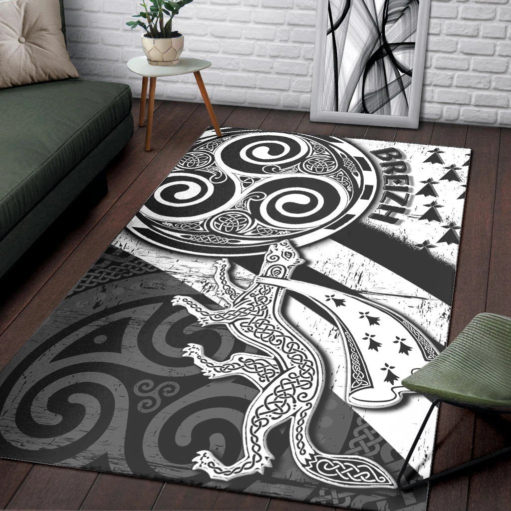 Celtic Bretagne Area Rug - Brittany Ermine With Celtic Triskelion V2 - Vibe Hoodie Shop