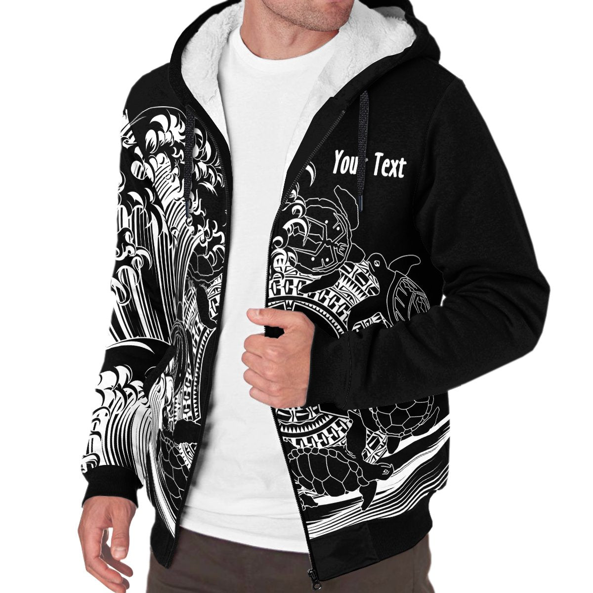 Custom Aboriginal Sherpa Hoodie, Torres Strait Islands in Wave (Black) - Vibe Hoodie Shop