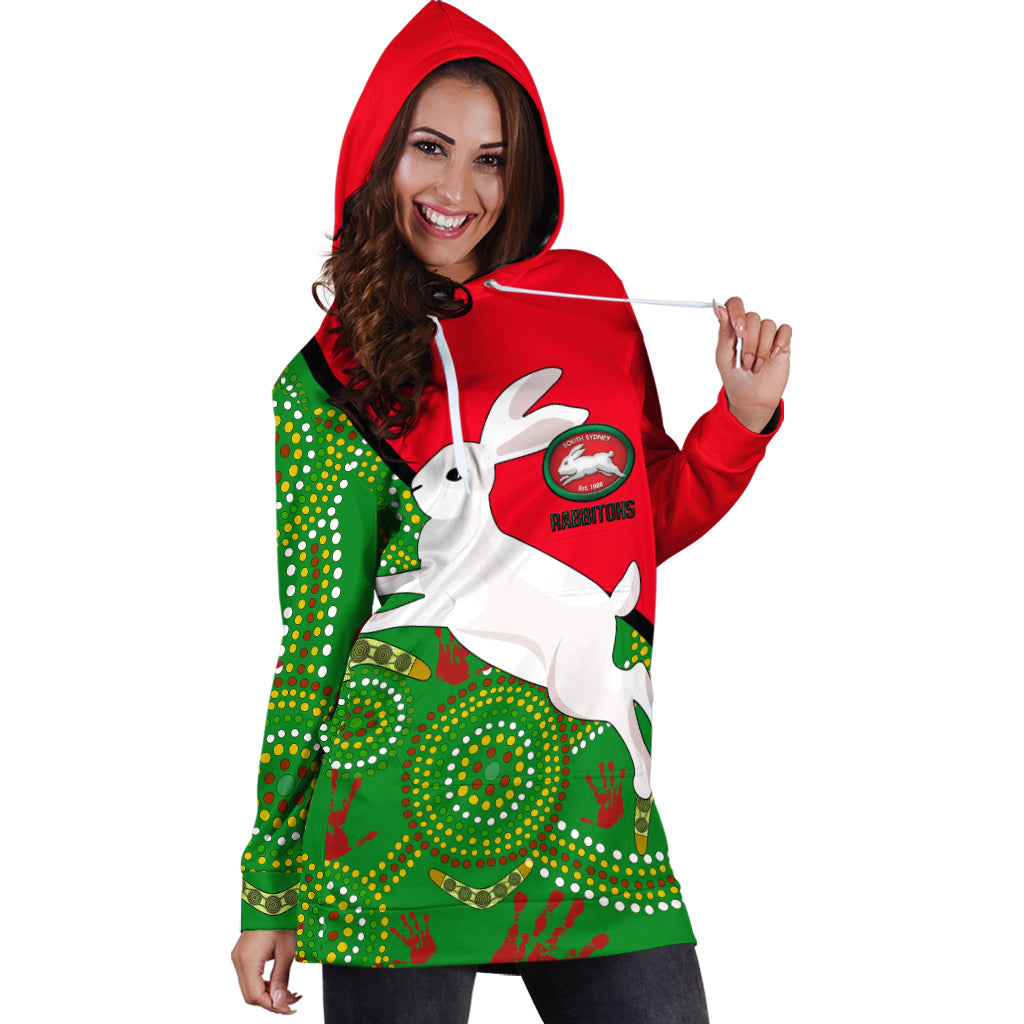 Australia Rabbitohs Hoodie Dress - NAIDOC Pattern With Rabbits - LT20 - Vibe Hoodie Shop