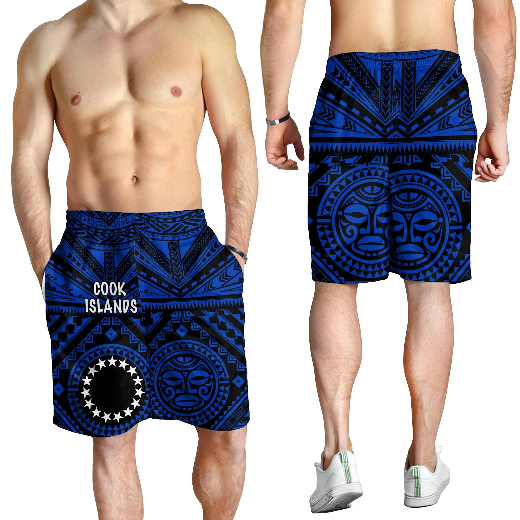 Cook Islands Men's Short - Seal With Polynesian Tattoo Style (Blue) - Vibe Hoodie Shop