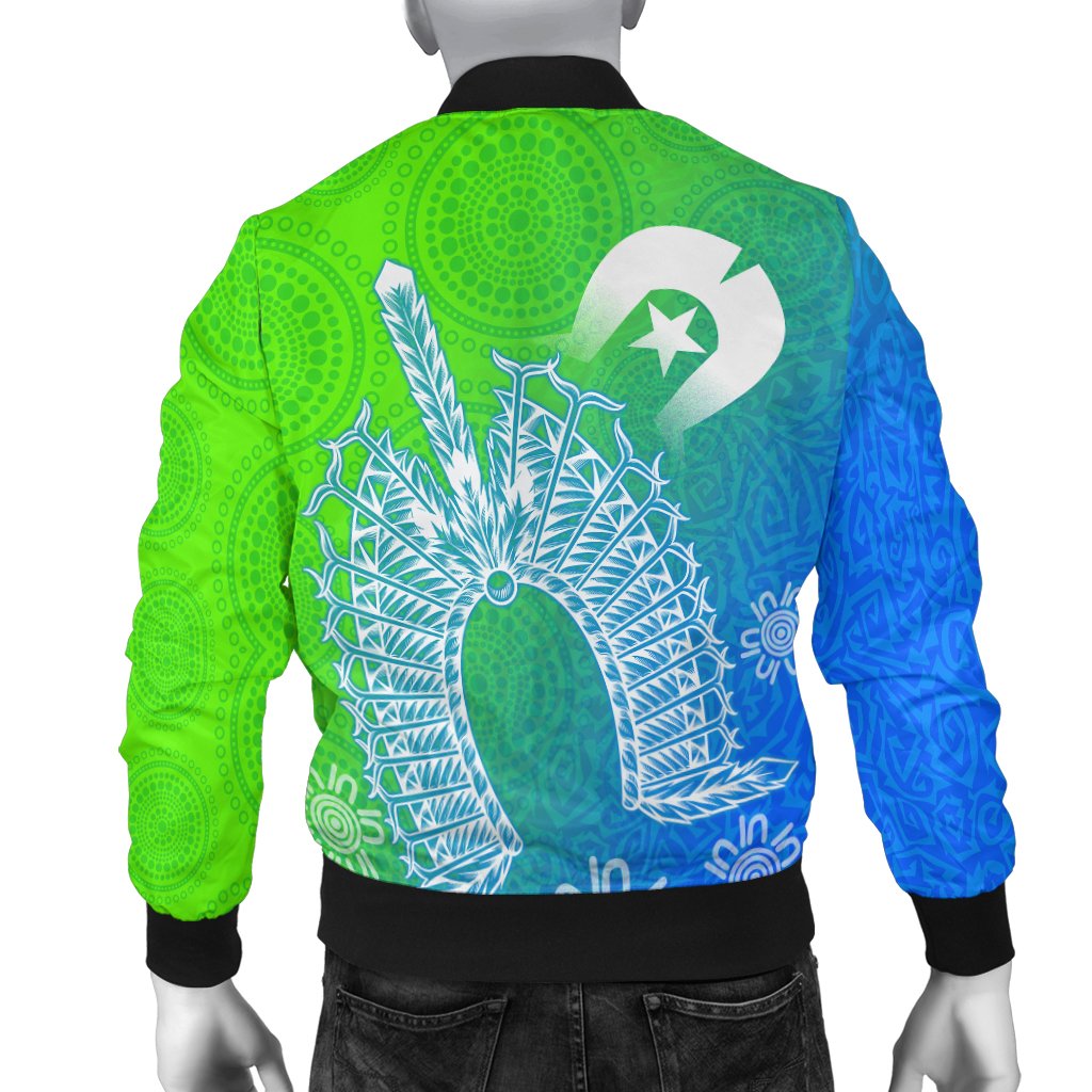 Torres Strait Islanders Men's Bomber Jacket - Dhari Mask Ocean Style - Vibe Hoodie Shop