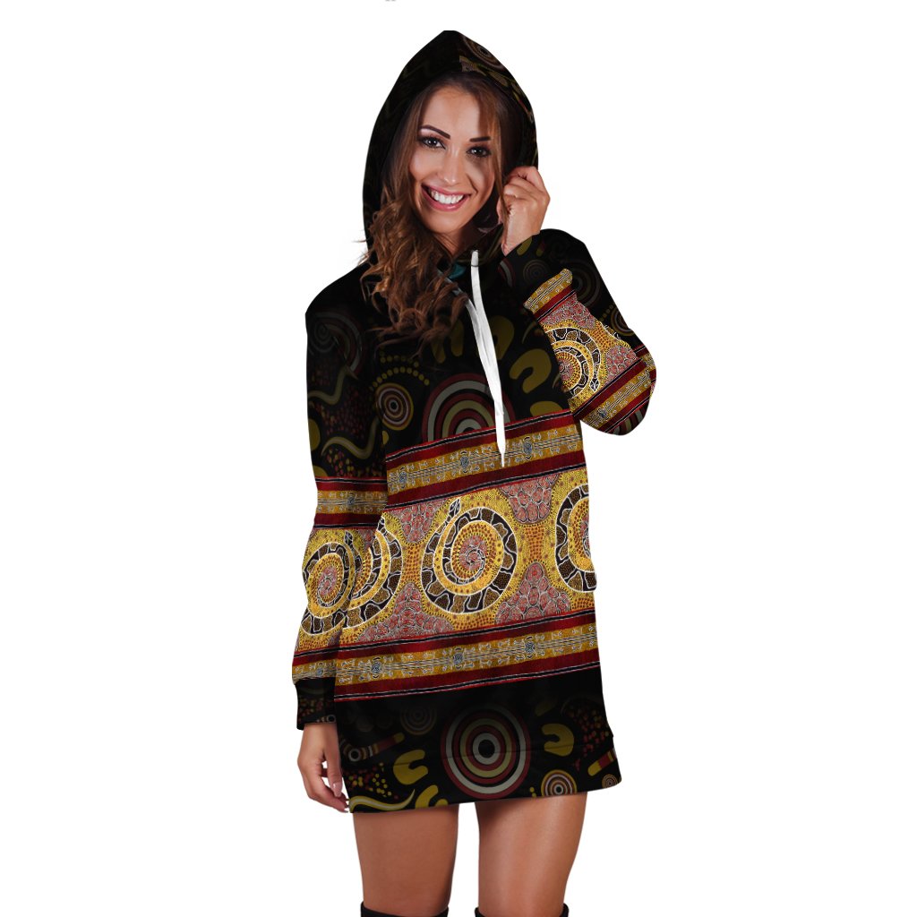 Aboriginal Hoodie Dress - Snake Dot Panting Art - Vibe Hoodie Shop