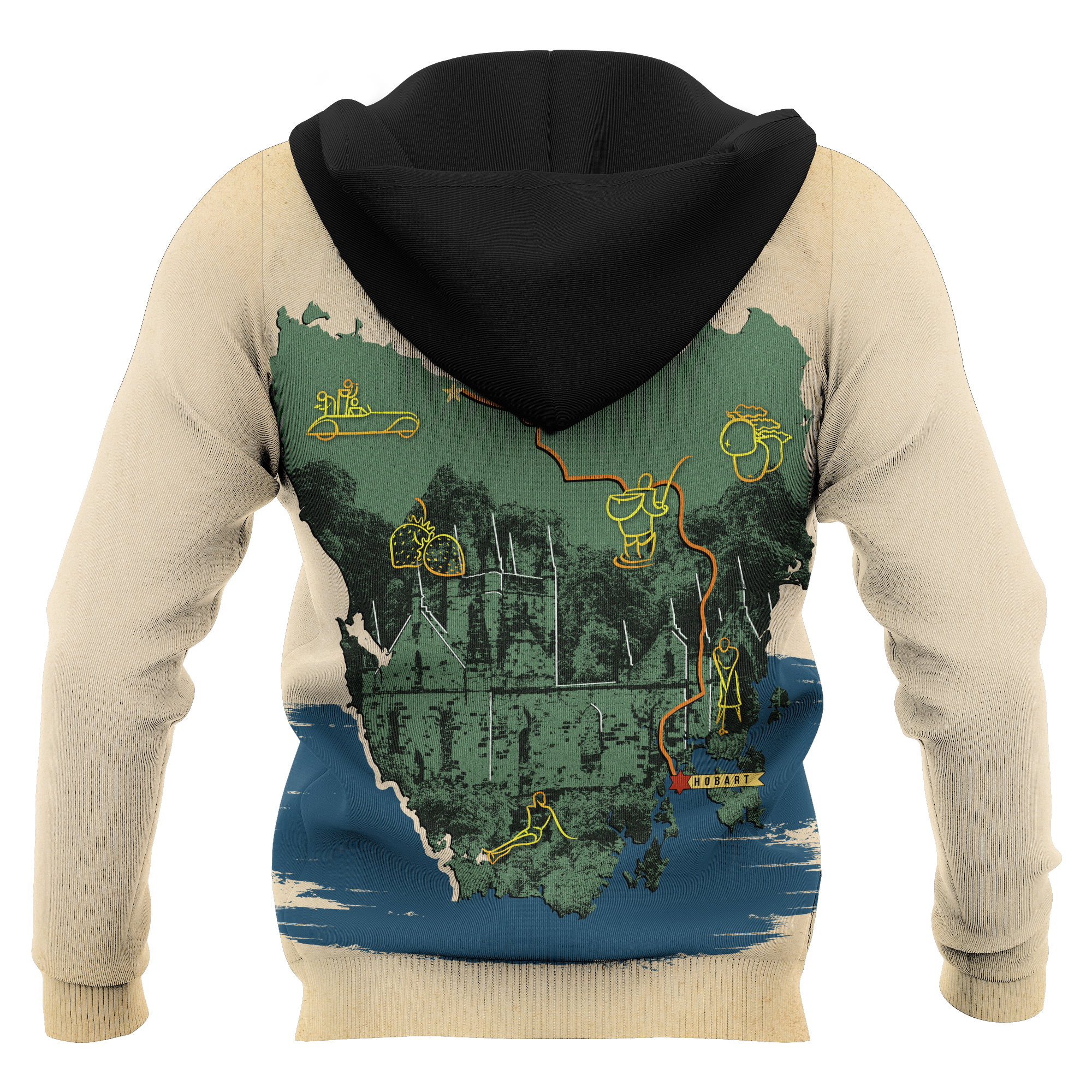 Australia Zip Up Hoodie - Tasmania Hoodie Map Landscape Art - Vibe Hoodie Shop