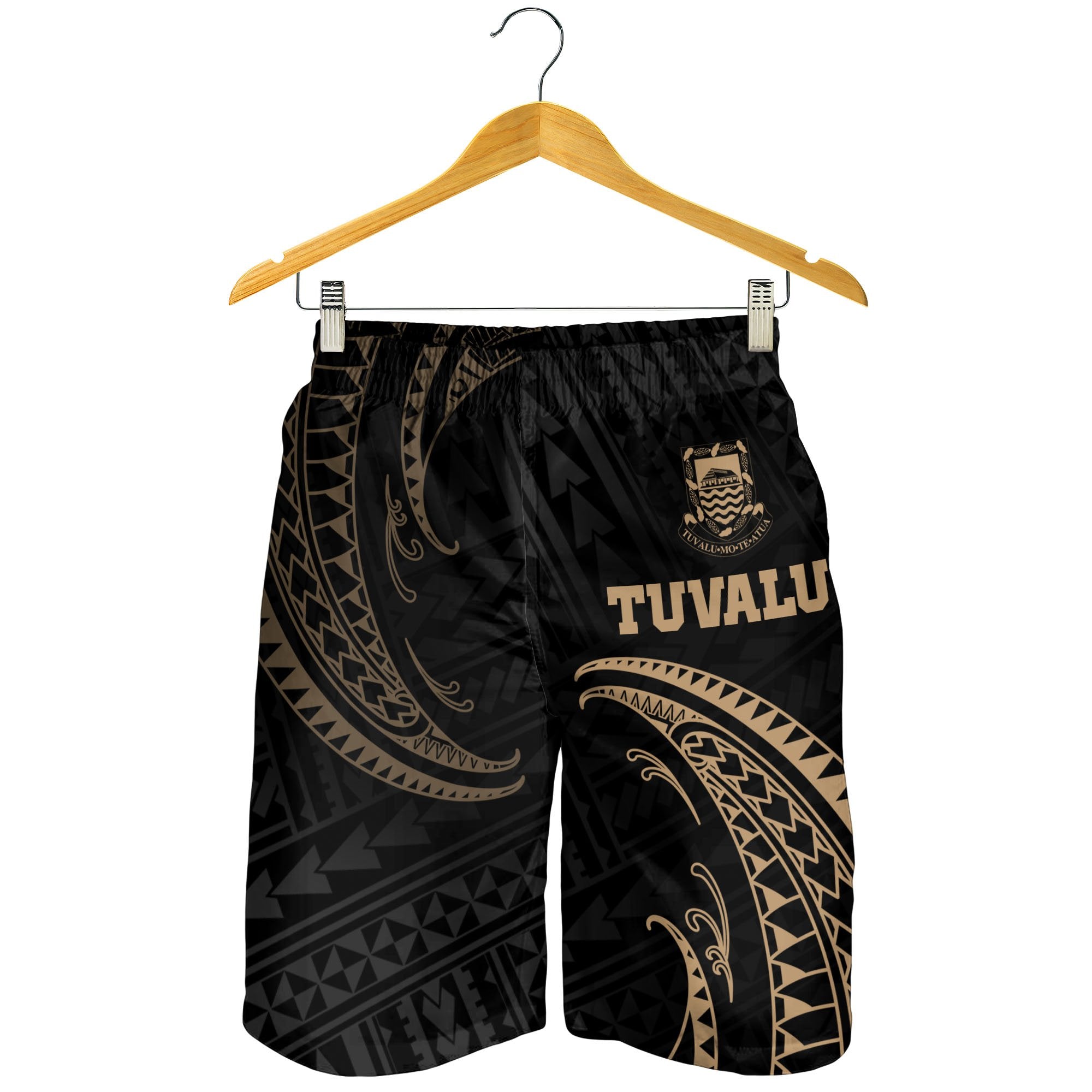 Tuvalu Polynesian Men's Short - Gold Tribal Wave - Vibe Hoodie Shop