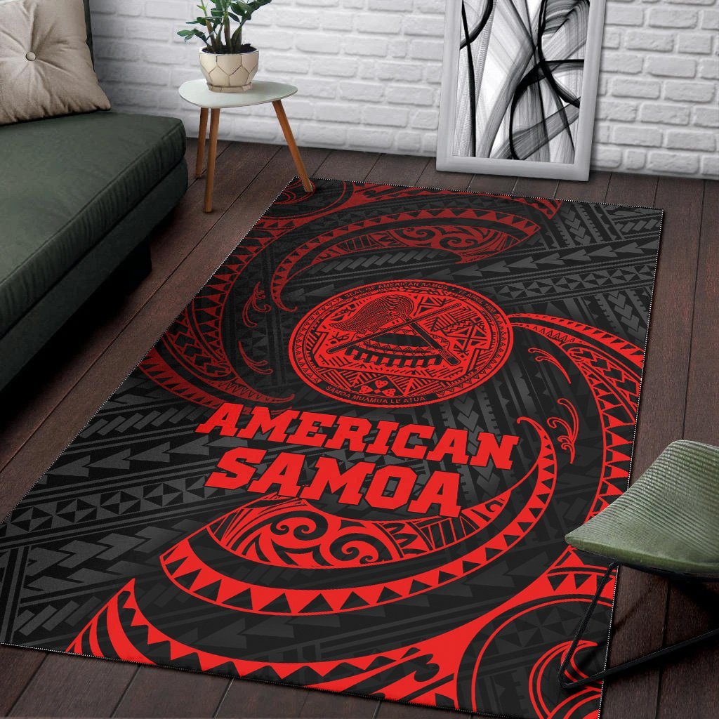 American Samoa Polynesian Area Rug - Red Tribal Wave - Vibe Hoodie Shop