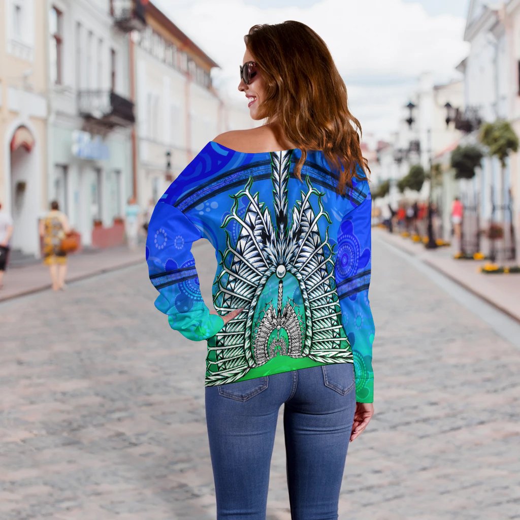 Women off Shoulder - Turtle Background With Dhari Mask - Vibe Hoodie Shop