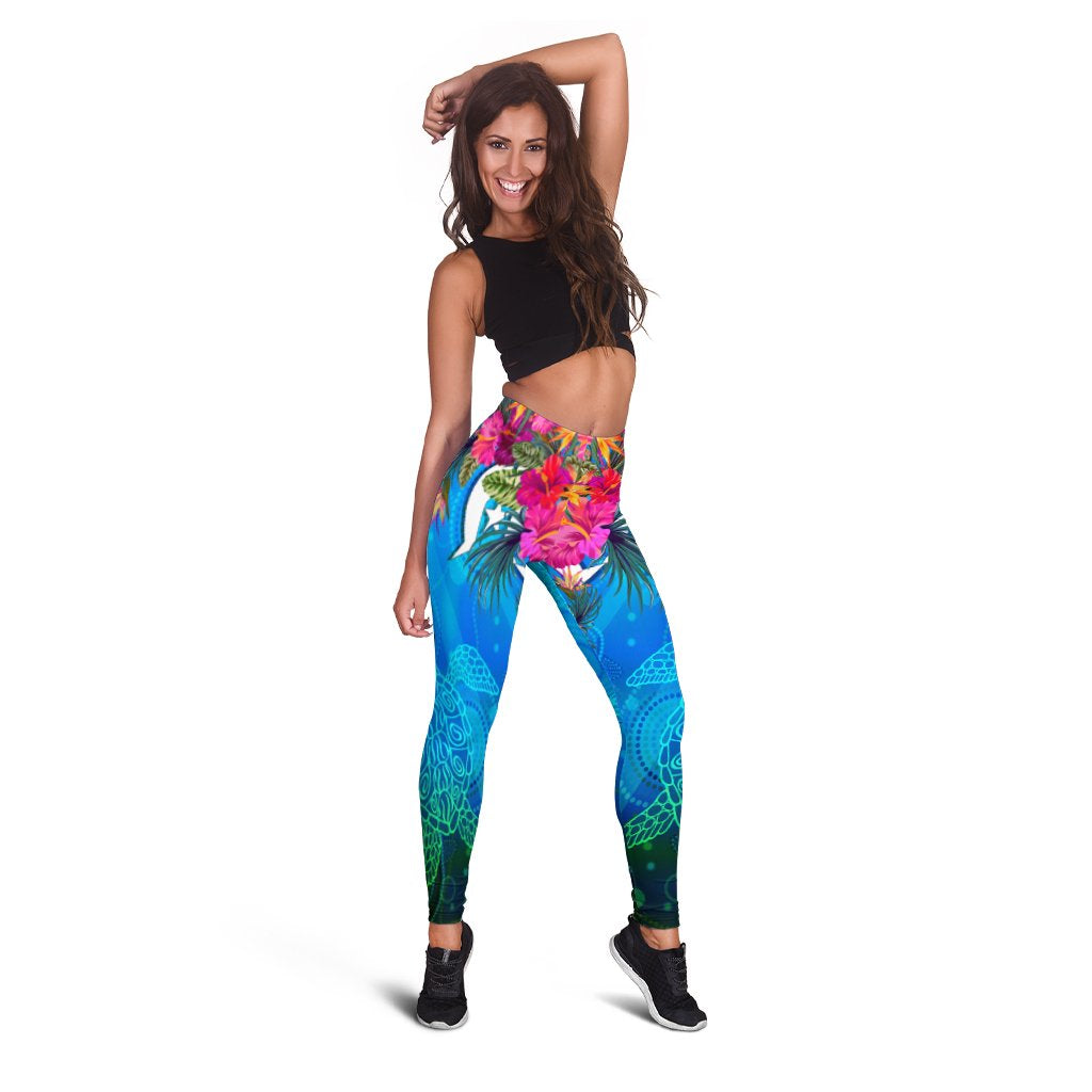 Leggings - Torres Strait Blue Sea With Hibiscus - Vibe Hoodie Shop