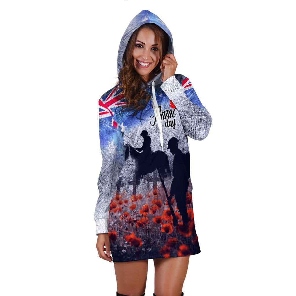 ANZAC Day Hoodie Dress - Lest We Forget Vintage Poppies - Vibe Hoodie Shop