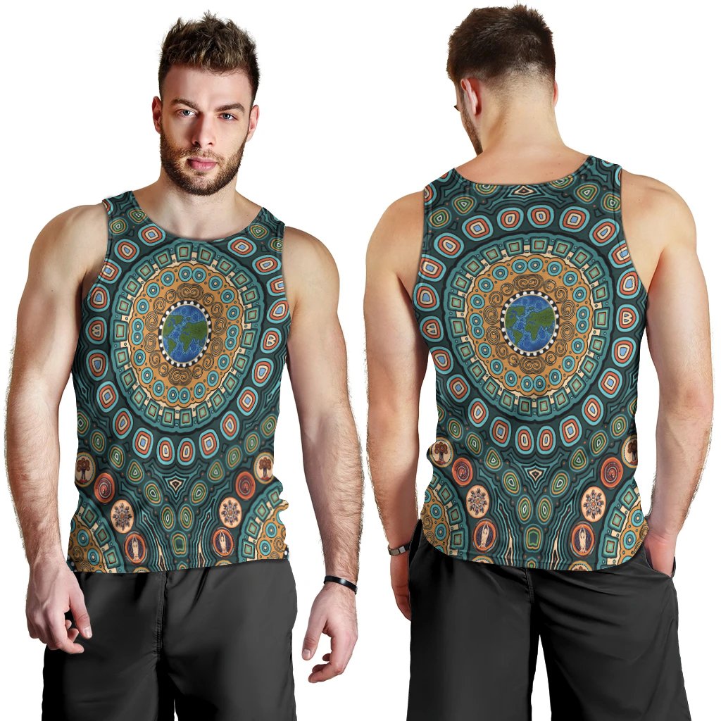 Men's Tank Top - Aboriginal Green Dot Painting With Earth - Vibe Hoodie Shop