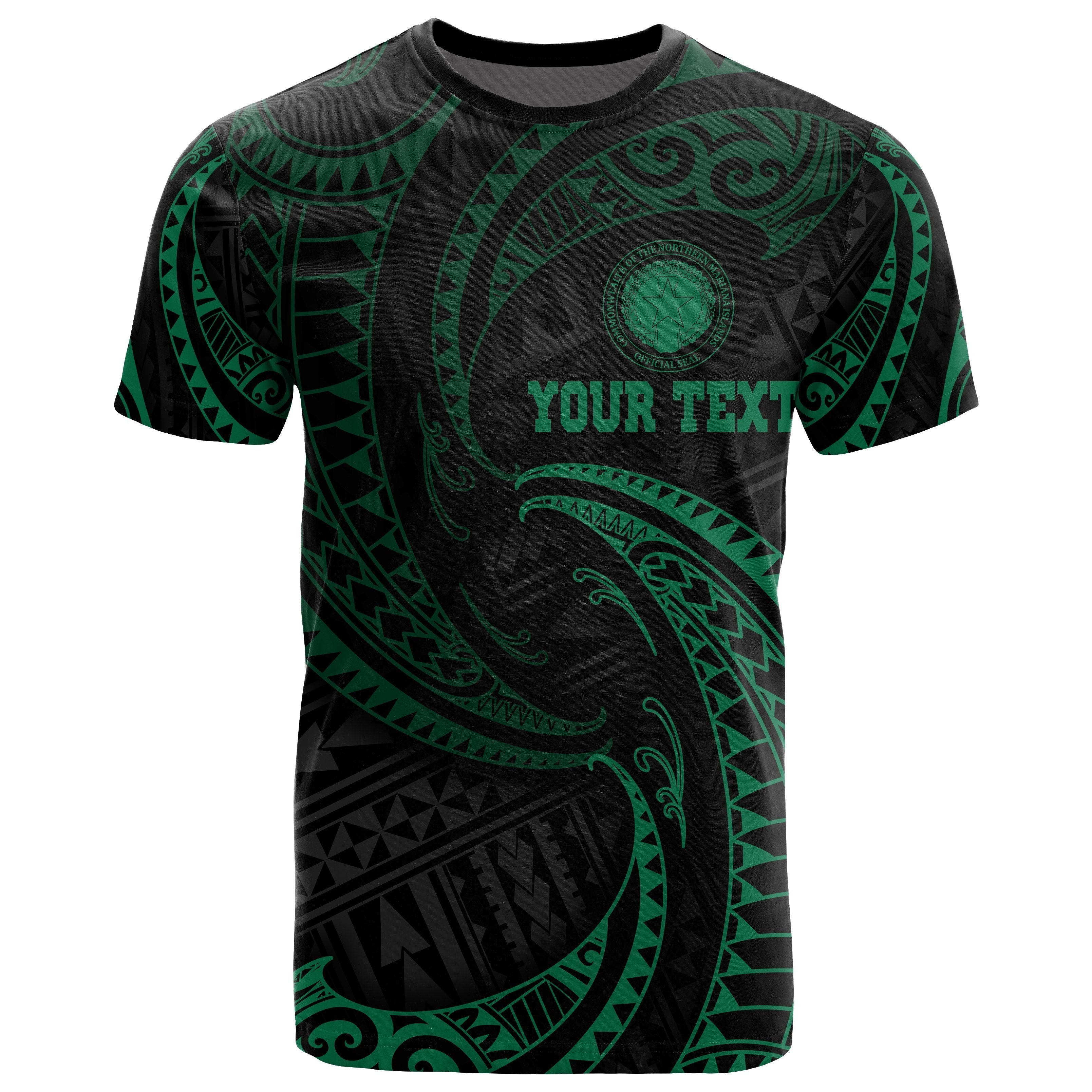 Northern Mariana Islands Polynesian Custom Personalised T shirt - Green Tribal Wave - Vibe Hoodie Shop