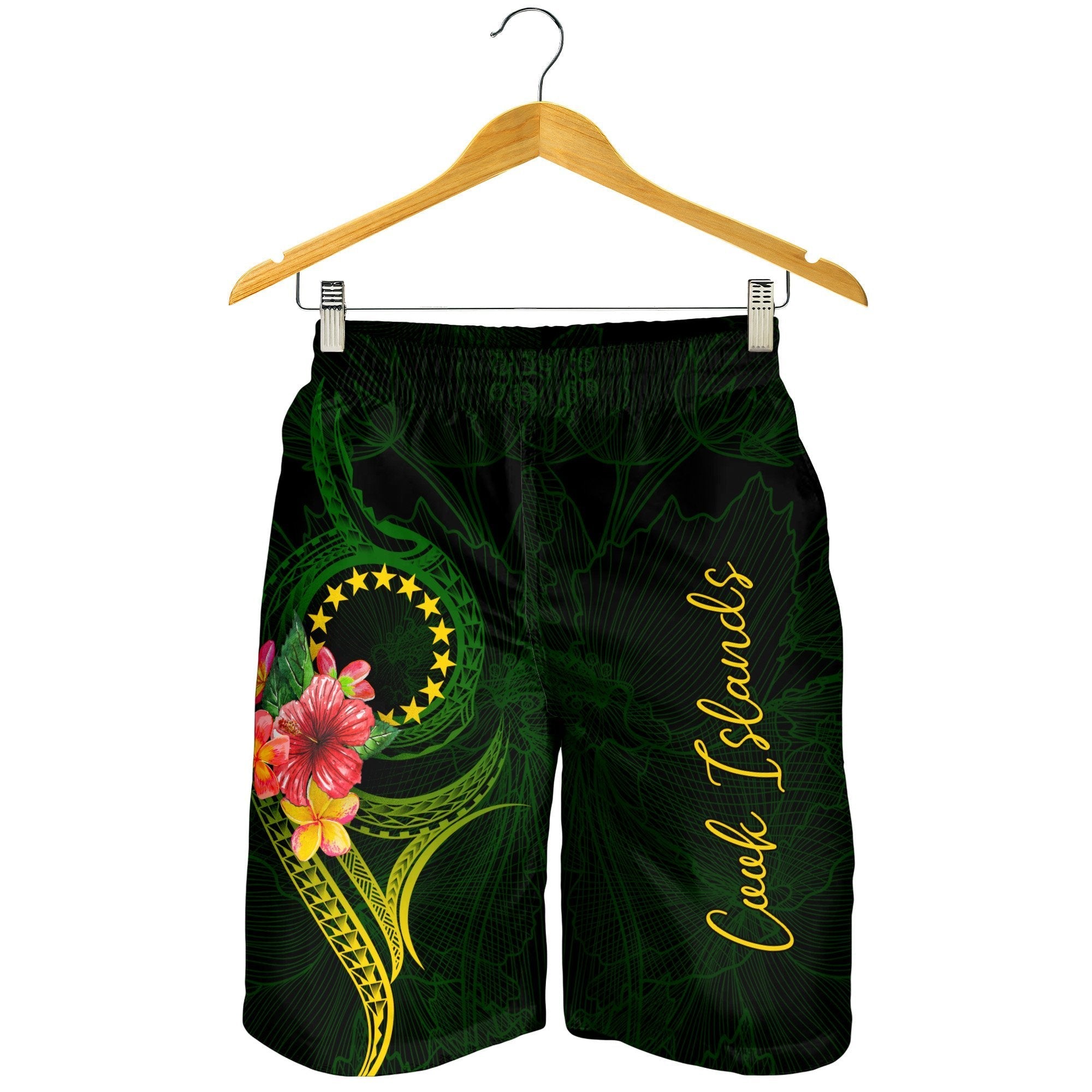 Cook Islands Polynesian Men's Short - Floral With Seal Flag Color - Vibe Hoodie Shop