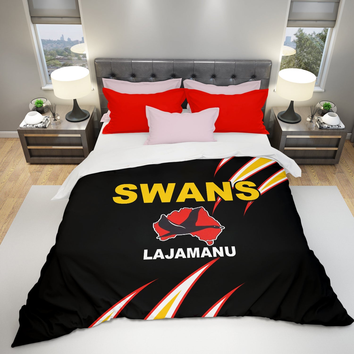 Northern Warlpiri Swans Lajamanu Football Black Bedding Set - LT20 - Vibe Hoodie Shop