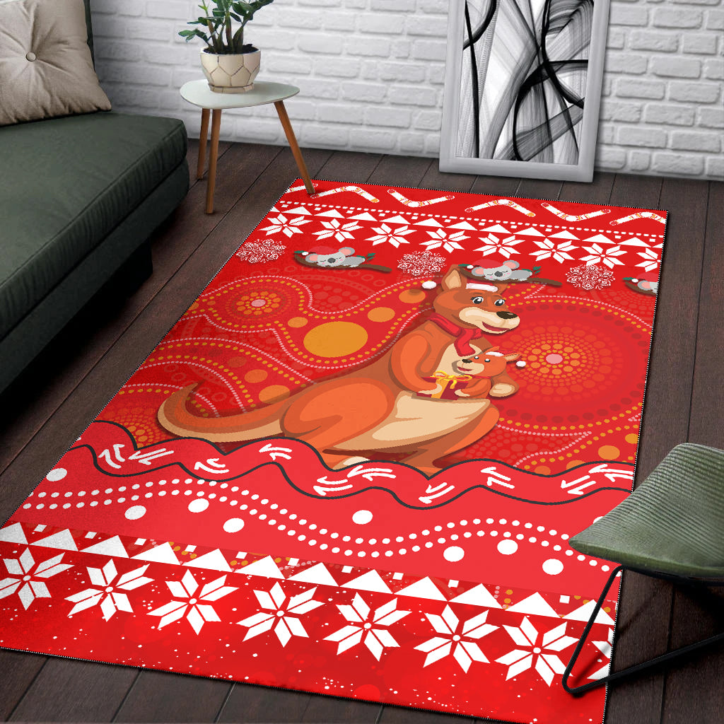 Australia Christmas Kangaroo Family Aboriginal Art Area Rug - - Vibe Hoodie Shop