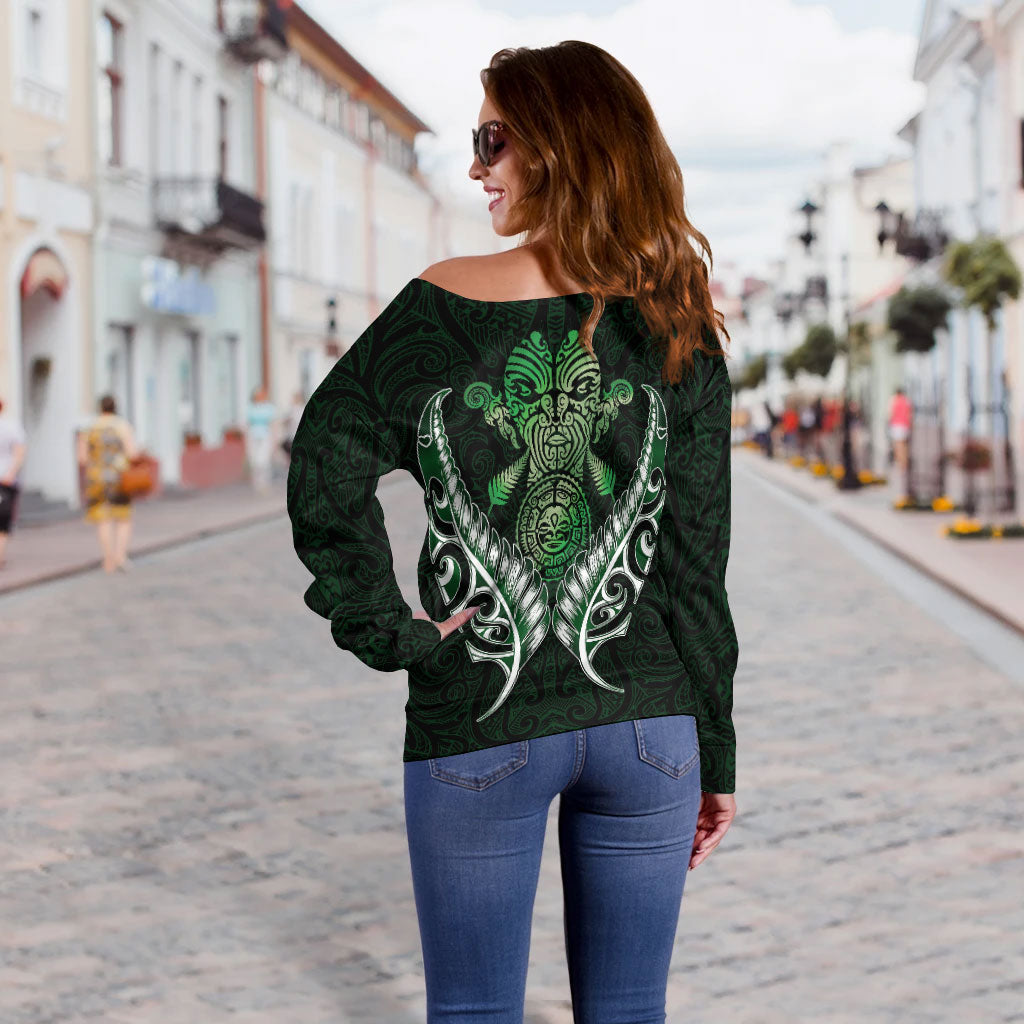 New Zealand Silver Fern Women Off Shoulder Sweater Green - - Vibe Hoodie Shop