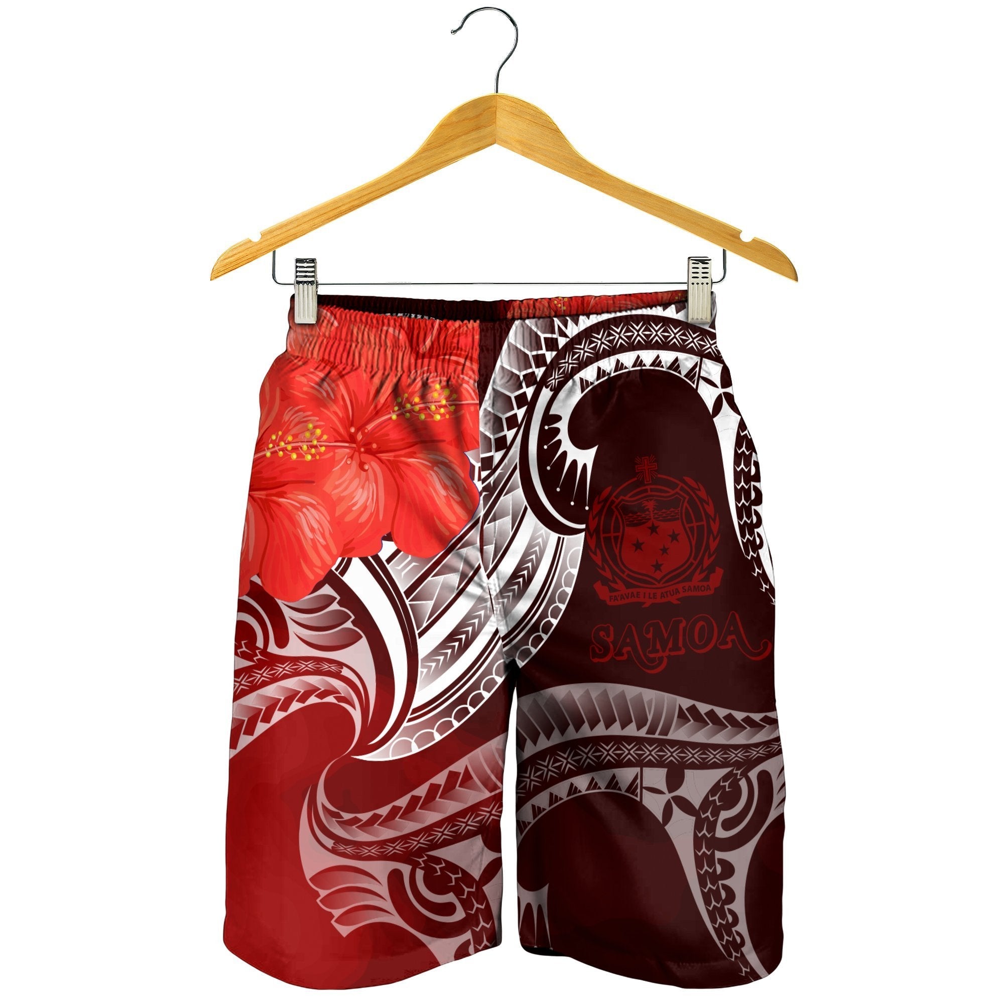 Samoa Men's Shorts - Samoa Seal Wave Style (Red) - Vibe Hoodie Shop