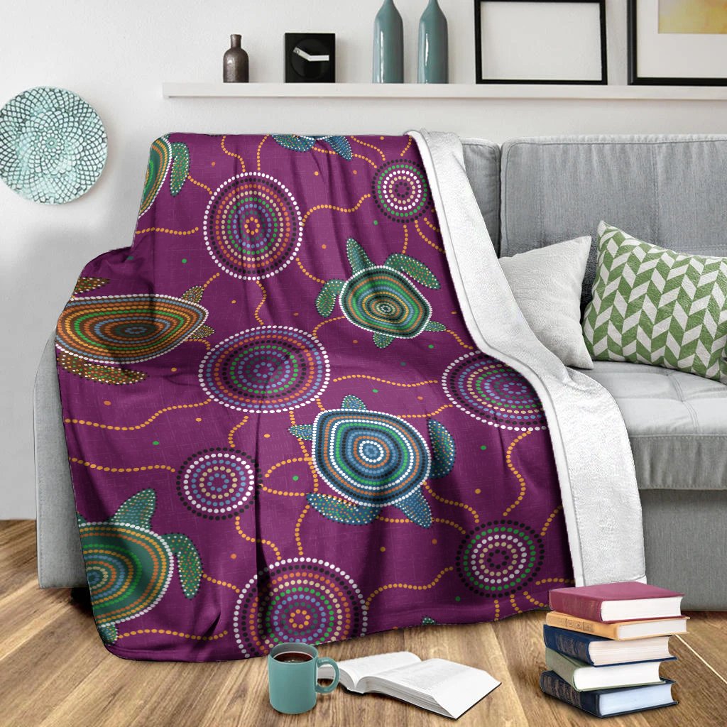 Premium Blanket - Aboriginal Turtle Purple Australia Dot Patterns - Vibe Hoodie Shop