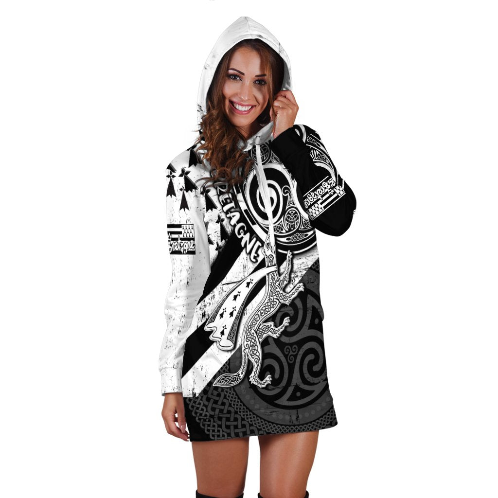 Celtic Bretagne Women's Hoodie Dress - Brittany Ermine With Celtic Triskelion V2 - Vibe Hoodie Shop