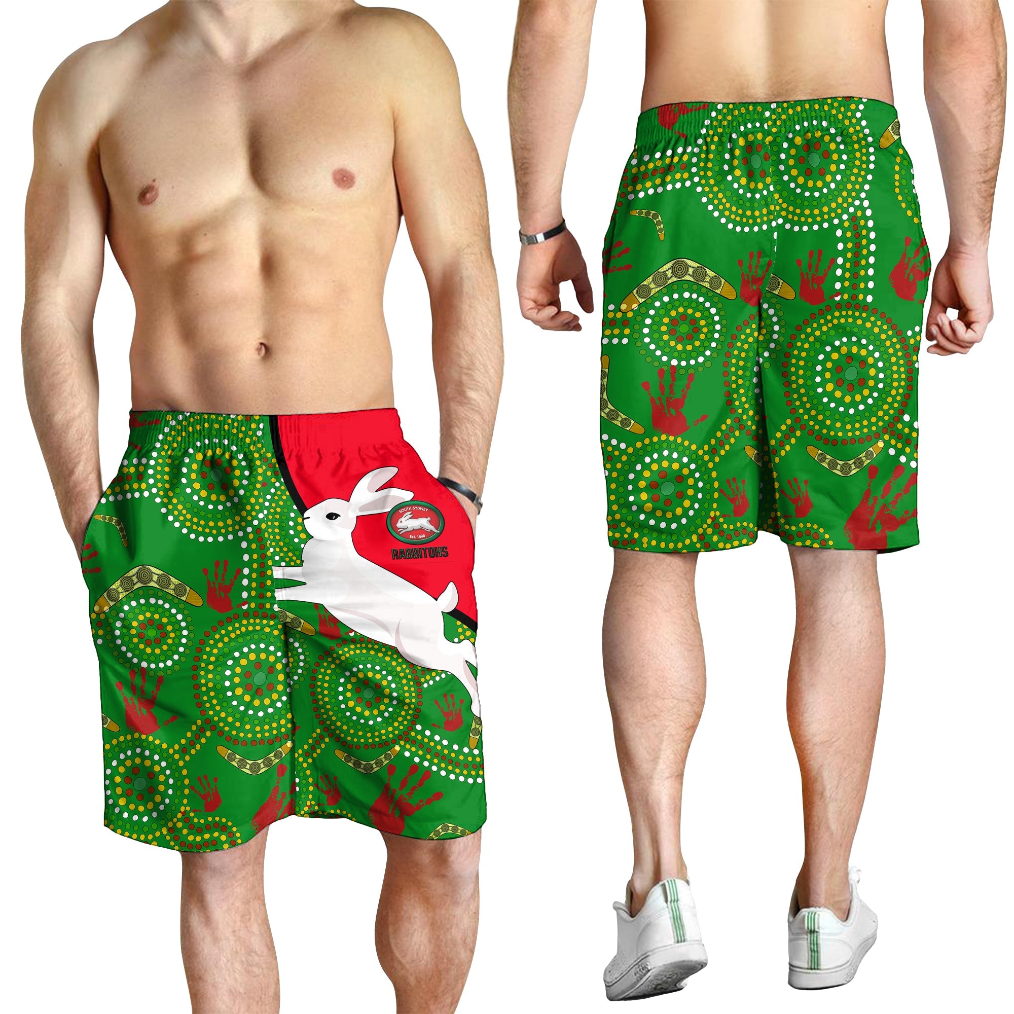 Australia Rabbitohs Men's Short - NAIDOC Pattern With Rabbits - LT20 - Vibe Hoodie Shop