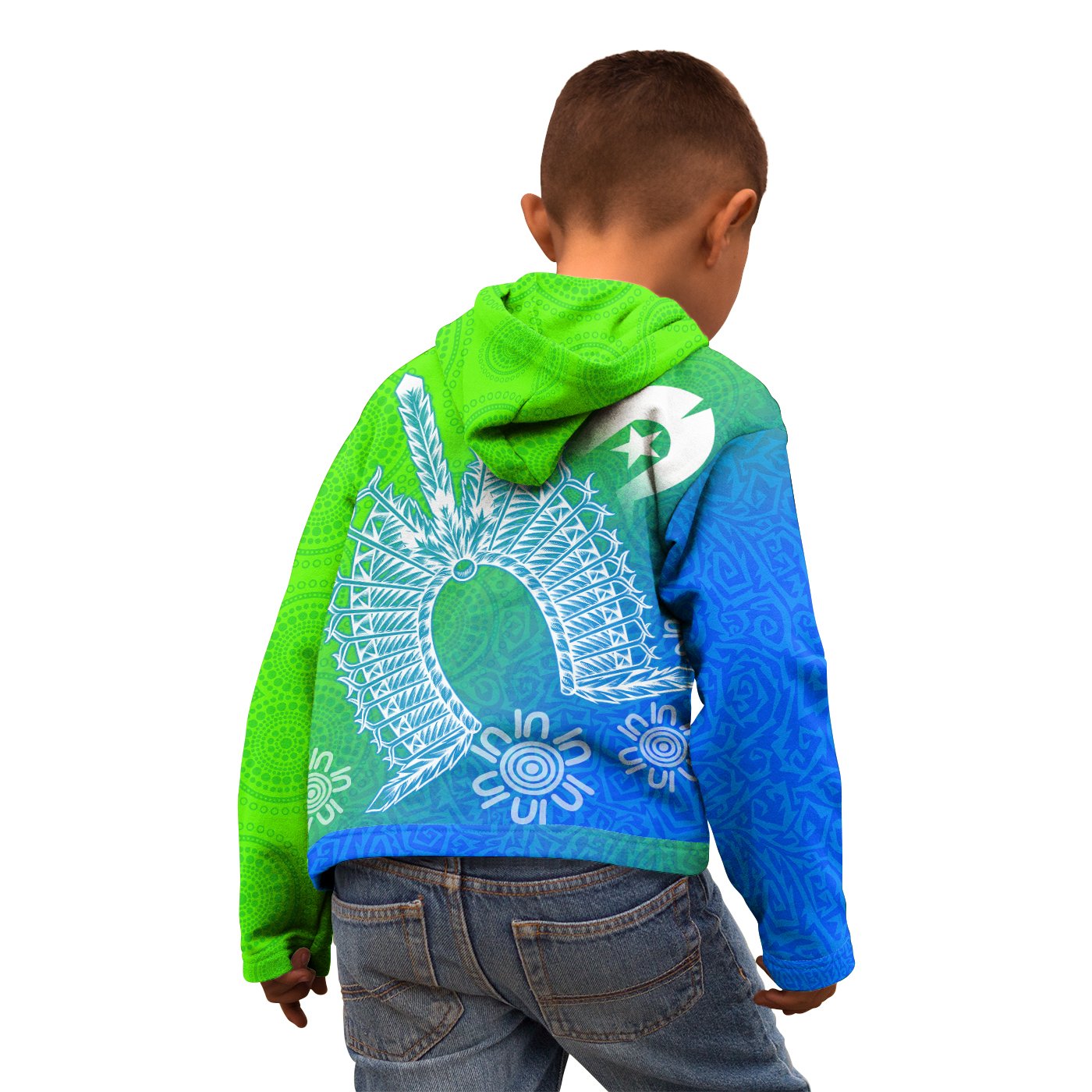 Torres Strait Islanders Kid Zip - Up Hoodie - Dhari Mask Ocean Style - Vibe Hoodie Shop