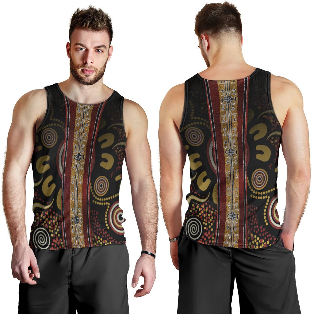 Men Tank - Aboriginal Dot Panting Art Stripe Lines - Vibe Hoodie Shop