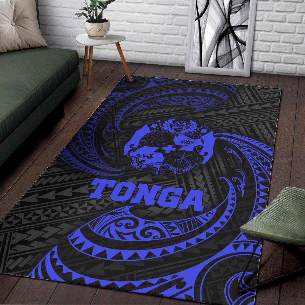 Tonga Polynesian Area Rug - Blue Tribal Wave - Vibe Hoodie Shop