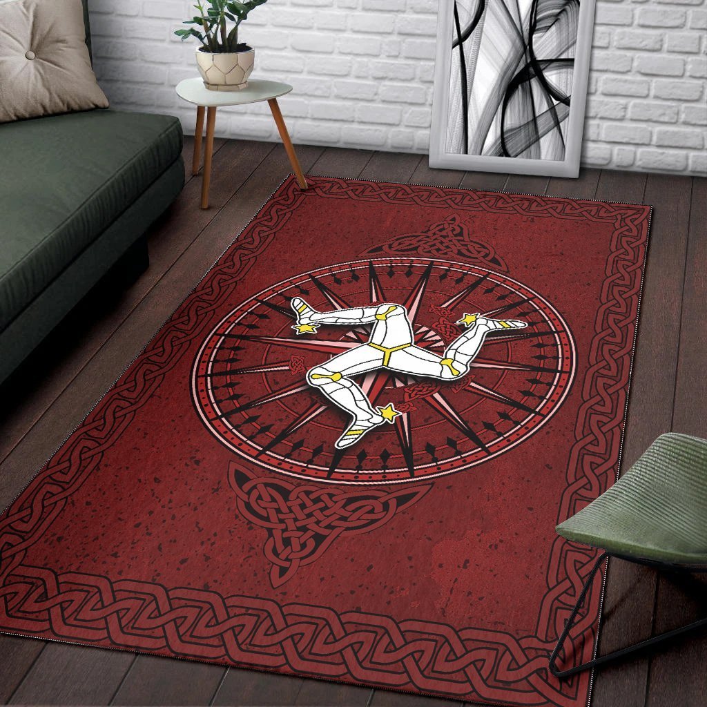 Isle Of Man Celtic Area Rug - Celtic Compass With Manx Triskelion - Vibe Hoodie Shop