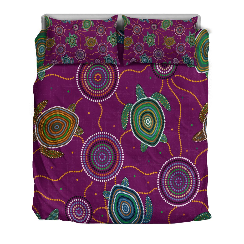 Bedding Set - Aboriginal Turtle Purple Australia Dot Patterns - Vibe Hoodie Shop