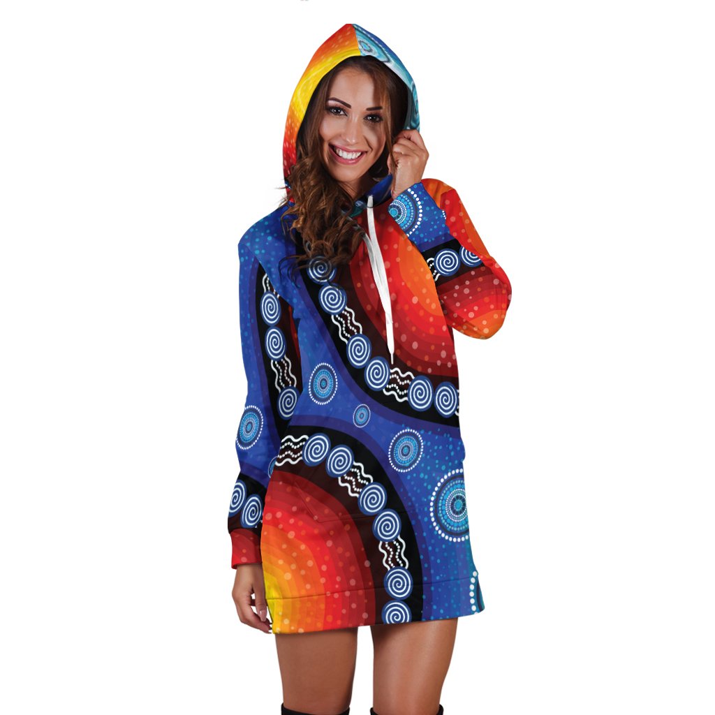 Hoodie Dress - Aboriginal Color Dot Painting - Vibe Hoodie Shop