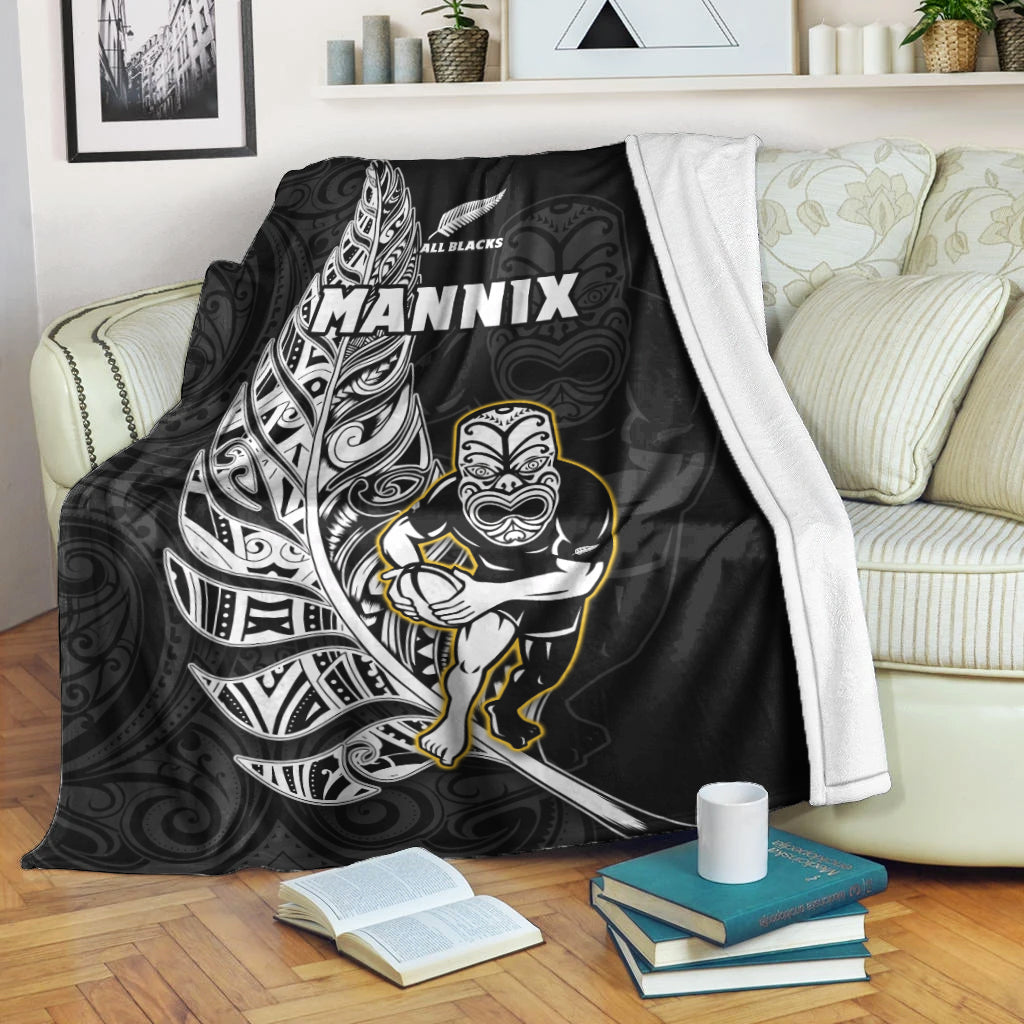 (MANNIX) New Zealand 2022 Rugby Permium Blanket All Black Silver Fern Maori Pattern Version Black - Vibe Hoodie Shop