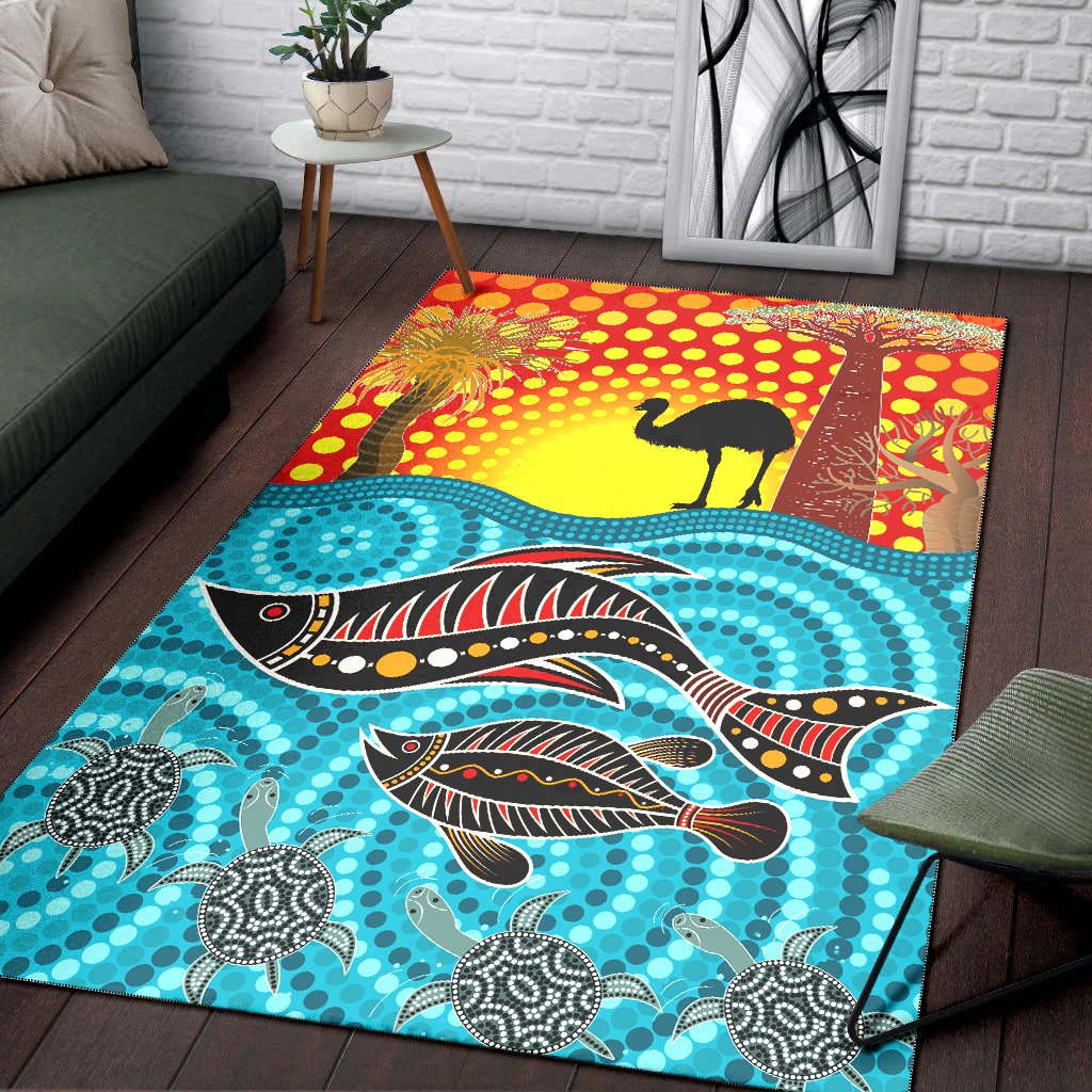 Aboriginal Area Rug - Aboriginal Land and Sea - Vibe Hoodie Shop