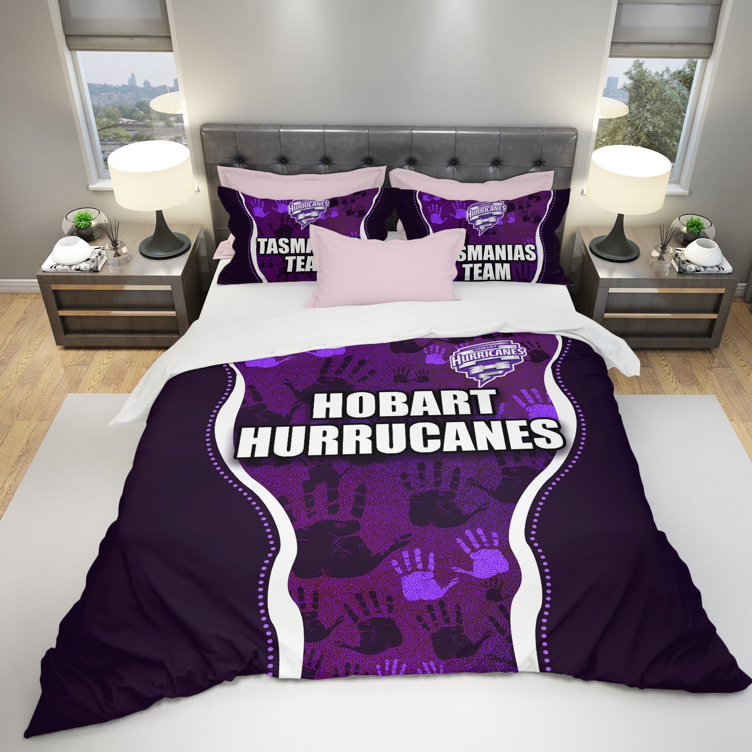 Hobart Hurricanes Aboriginal Hand Art Cricket Bedding Set - LT20 - Vibe Hoodie Shop