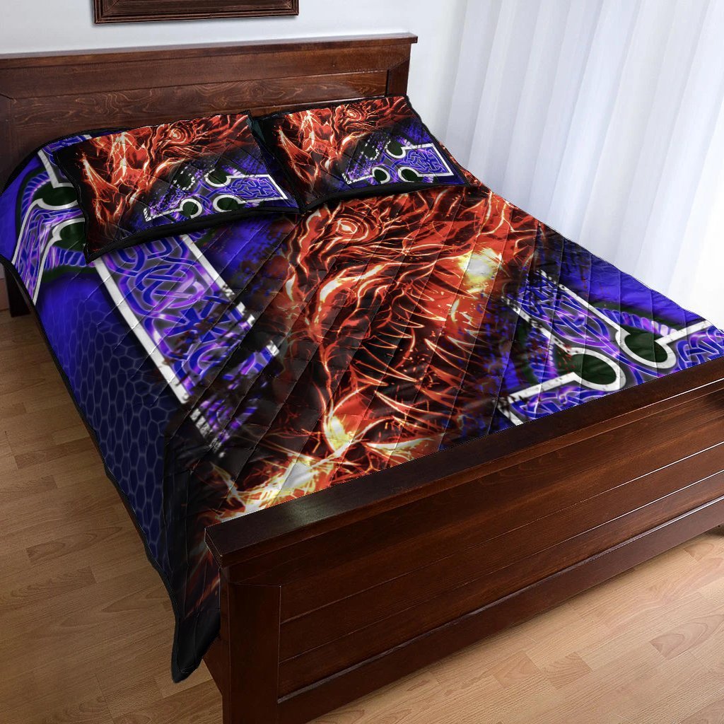 Celtic Quilt Bed Set - Fire Dragon And Water Cross Style - Vibe Hoodie Shop