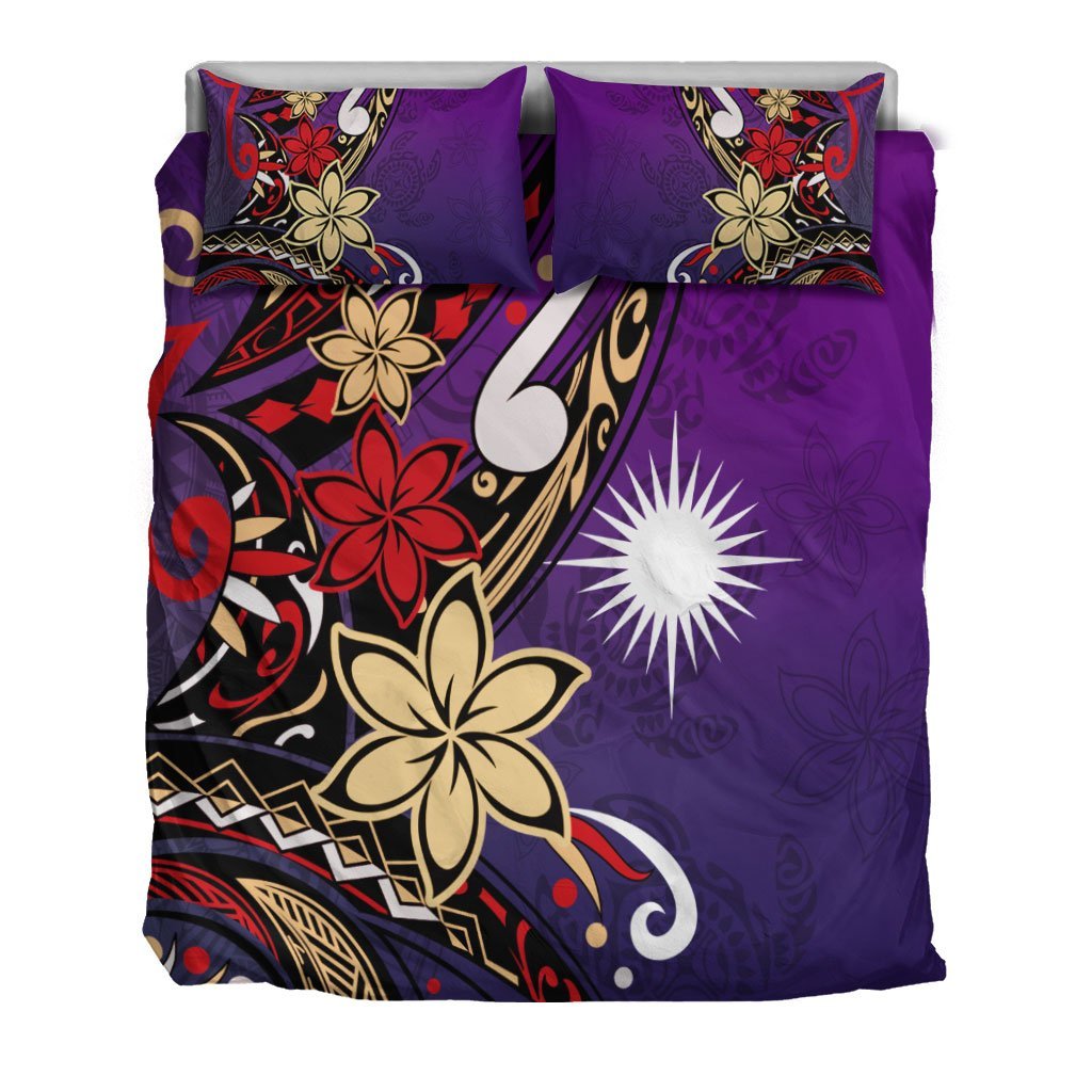 Marshall Islands Bedding Set - Tribal Flower With Special Turtles Purple Color - Vibe Hoodie Shop