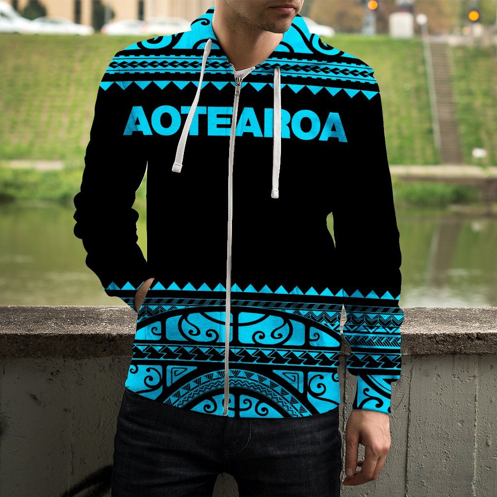 New Zealand Maori Zip Up Hoodie, Aotearoa Silver Fern Zipper Hoodie Blue - Vibe Hoodie Shop