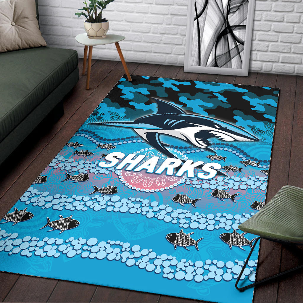 Sharks Rugby ANZAC Day Camouflage Indigenous Art Area Rug - - Vibe Hoodie Shop