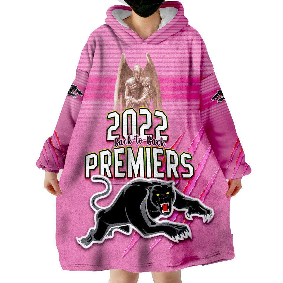 Panthers Proud Wearable Blanket Hoodie Back to Back Premiers 2022 Version Pink - Vibe Hoodie Shop