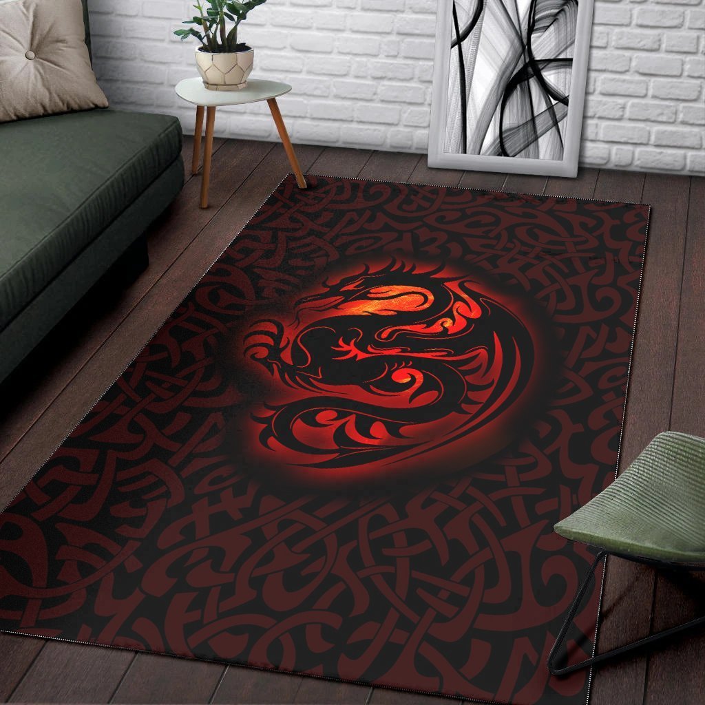 Wales Celtic Area Rug - Fury Celtic Dragon With Knot - Vibe Hoodie Shop