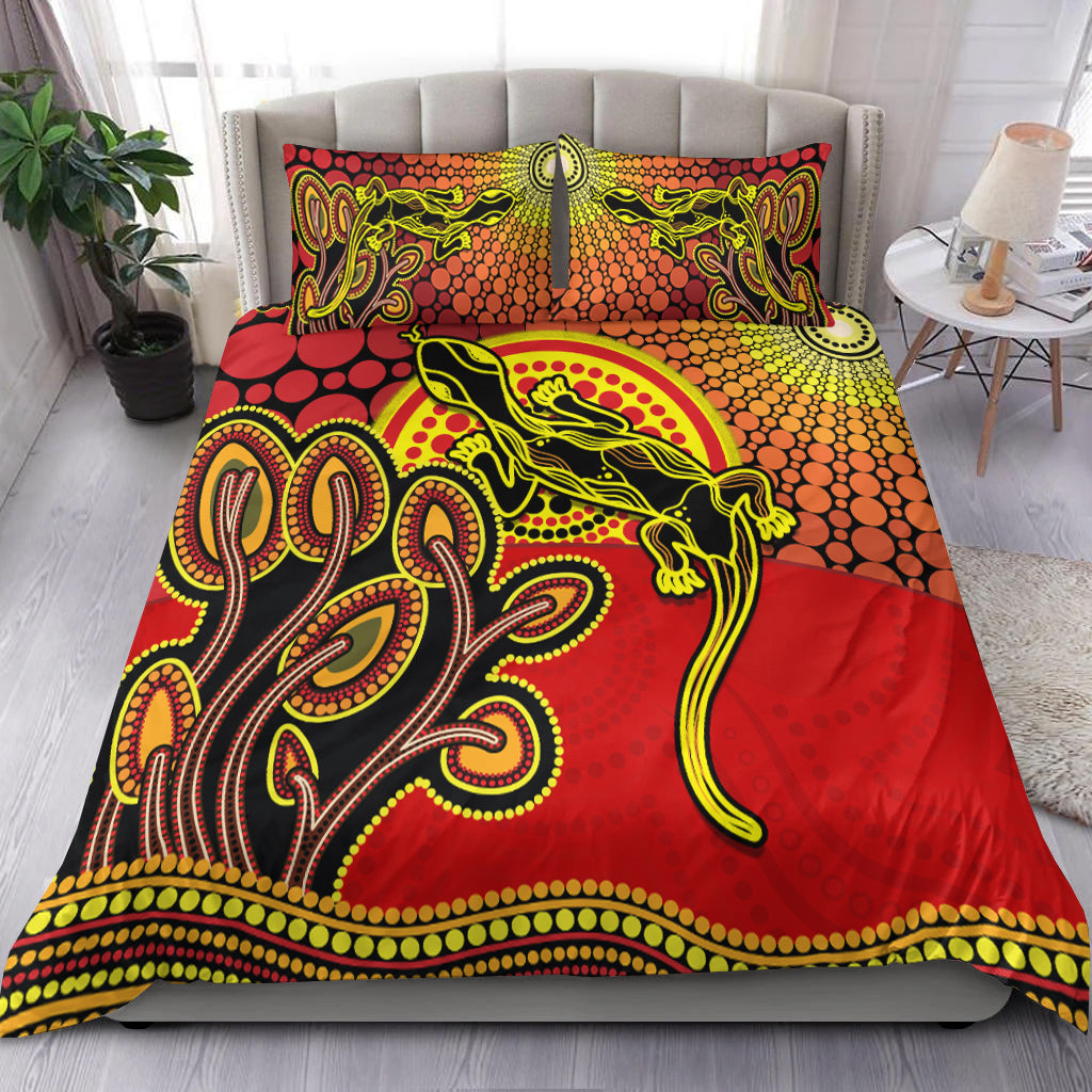 Aboriginal Lizard Bedding Set Tree On The Hill Sunshine Ver.02 - Vibe Hoodie Shop