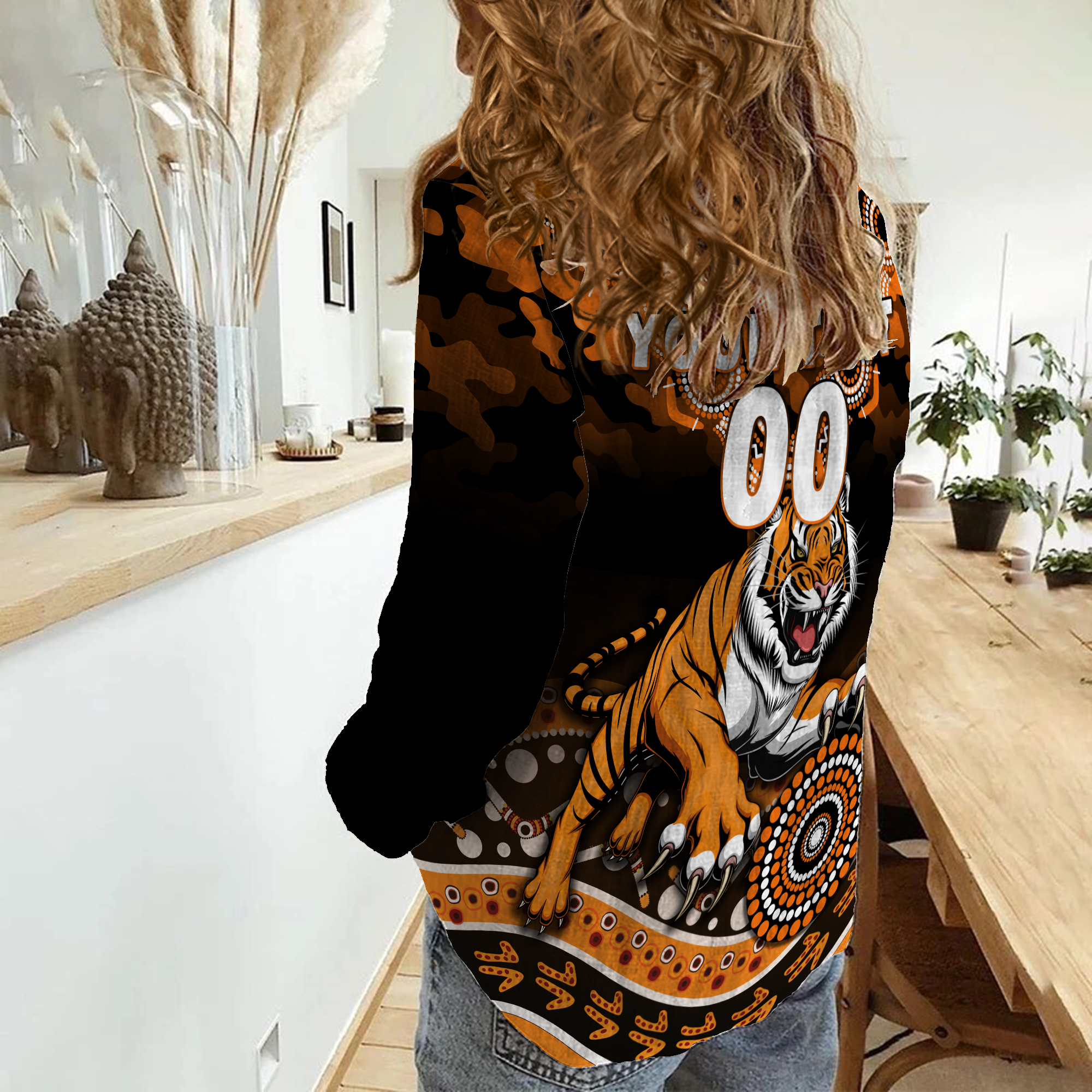 (Custom Personalised) Tigers Rugby ANZAC Day Camouflage Indigenous Art Women Casual Shirt - - Vibe Hoodie Shop